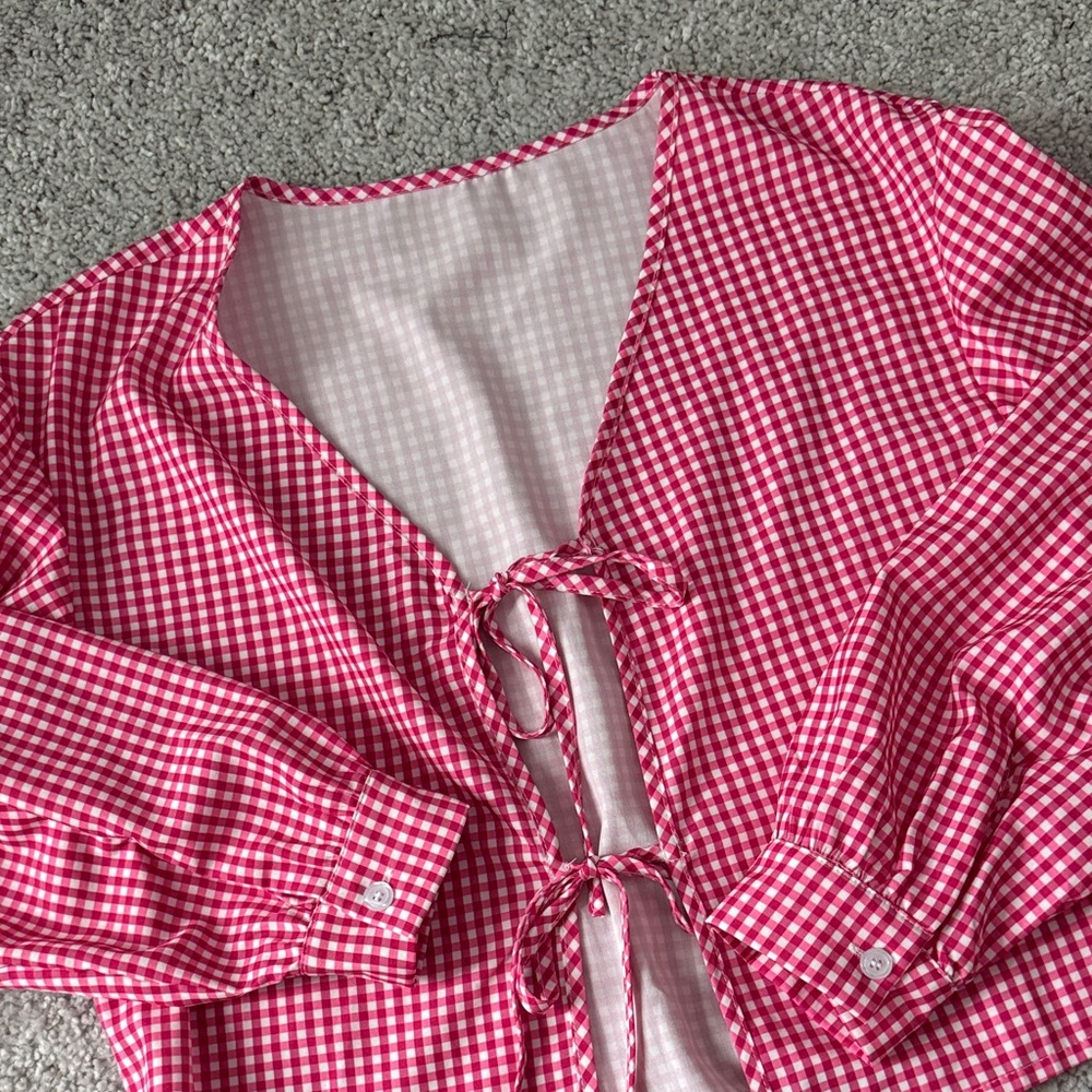 SHEIN Vibrant Pink Gingham Blouse